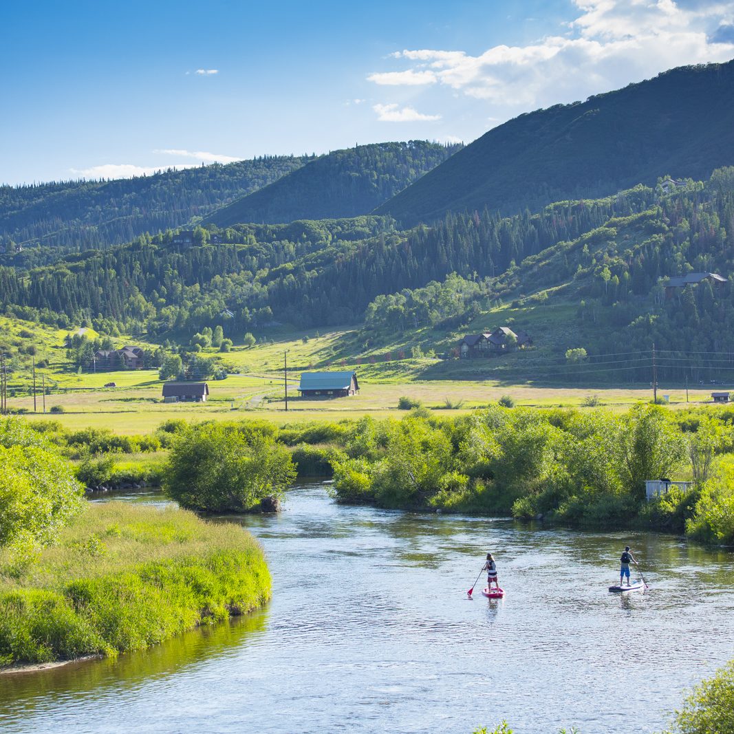 Paddle boarding in Yampa River, Colorado