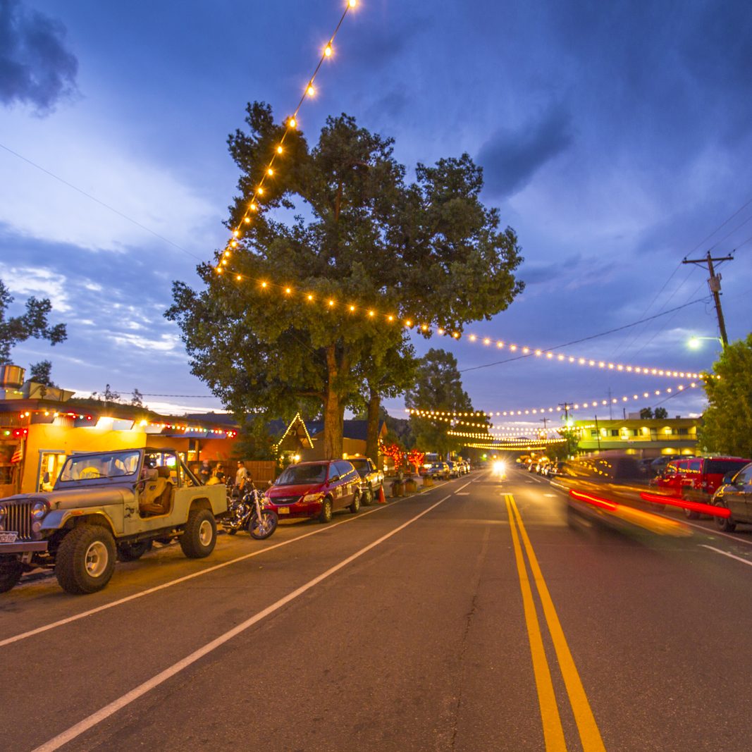 Steamboat Springs Yampa Street at night with Lights