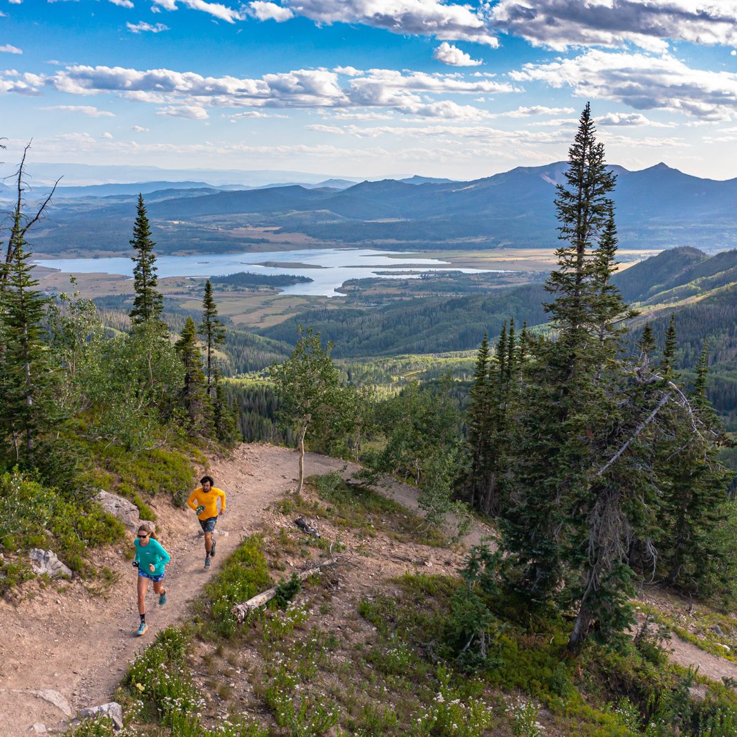 Trail running in Steamboat Springs Colorado with Yampa Valley background